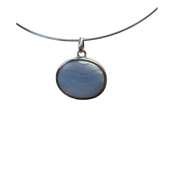 Blue Lace Agate Sterling Silver Pendant Necklace Charm Nature Elegance - Picture 2 of 2